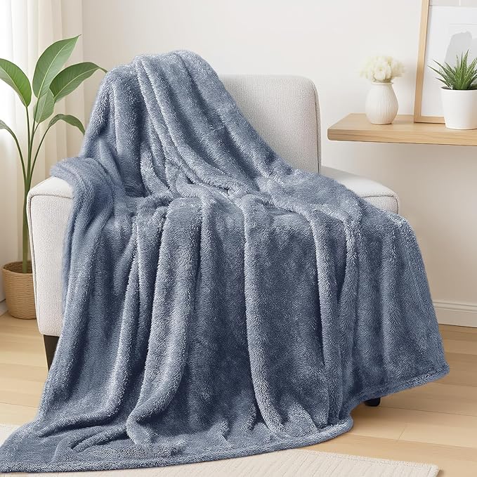 Exclusivo Mezcla Fuzzy Large Fleece Throw Blanket for Couch, Stone Blue | 50x70 Inches, Super Soft and Cozy Throw, Plush Fluffy Blanket for Sofa, Bed, Bedroom, Home Decor, All Season