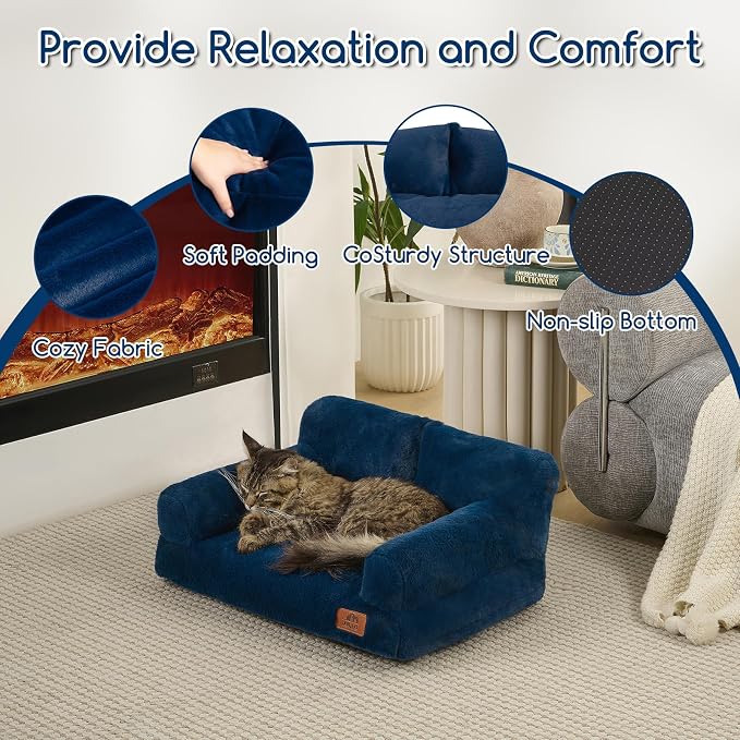 Hollypet Small Dog Large Cat Bed Puppy Couch Beds for Pets up to 25 lbs | Fluffy Dog Cat Couch Plush Soft Warming Pets Beds with Machine Washable Cover and Non-Slip Bottom