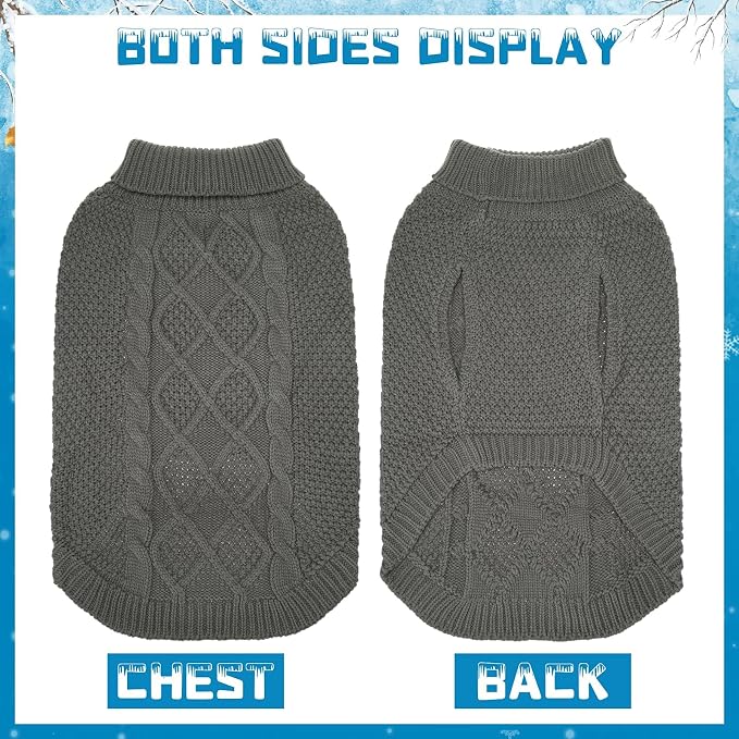 Mihachi Turtleneck Dog Sweater - Winter Coat Apparel Classic Cable Knit Clothes with Leash Hole for Cold Weather, Ideal Gift for Pet in New Year Smoky Gray Small/Medium