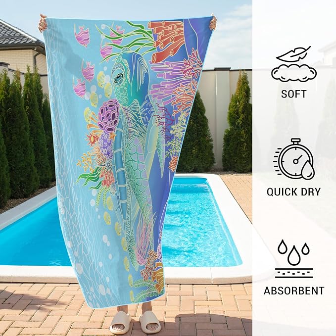 Gogreen Quick Dry Sand Free Beach Towel for Travel Pool Lightweight 71x32 in Absorbent Microfiber Oversized Towels Yoga Bath Camping Sport - Stylish Unique Gift - Coconut Tree