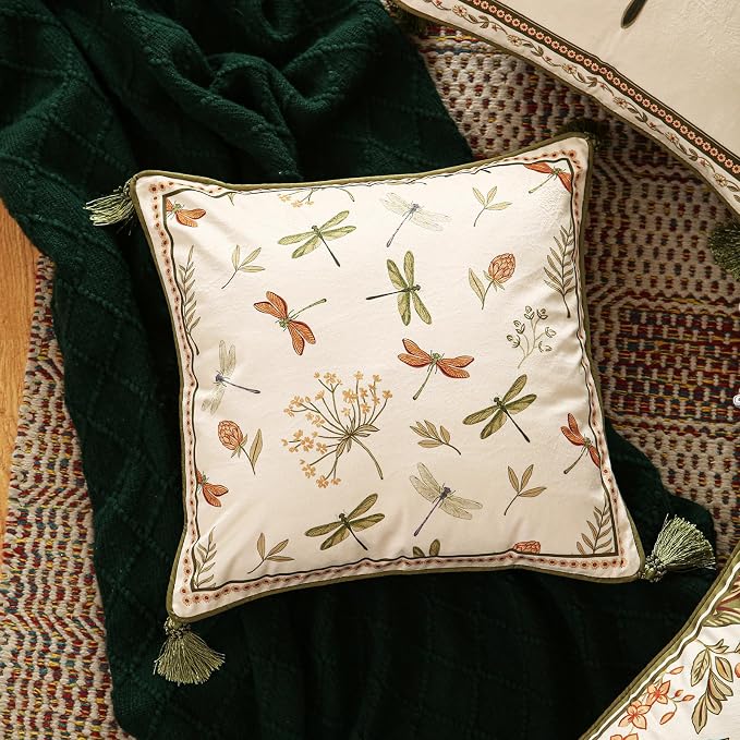 Designer Velvet Throw Pillow Covers,18"x18" Set of 2-Grace B | Pillow Cover,Concealed Zipper Design,Dragonfly Pattern,Sofas,Bedroom,Living Room,Lounge Chairs,All Season Home Decor