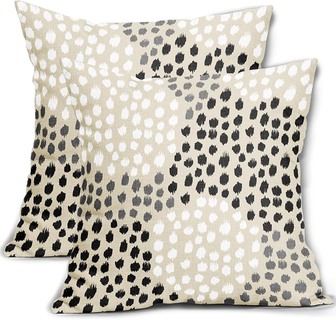 Black White Pillow Covers 20x20 Set of 2 Boho Gray Polka Dot Throw Pillows Modern Trendy Print Decorative Outdoor Farmhouse Pillowcase Cushion Cover Linen Pillow Case Decor for Home Sofa Couch Bed