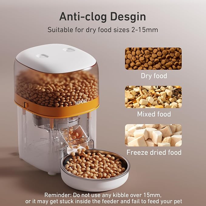 Yuposl Automatic Cat Feeders - 2L Cat Food Dispenser Easy to Use, Timed Automatic Pet Feeder with Over 180-day Battery Life, 1-6 Meals Dry Food Programmable Portion Control Also for Dogs