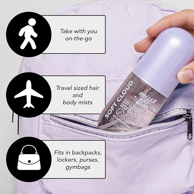 Holler And Glow Mood Boosting Soft Cloud Body & Hair Mist, Body Spray, Teen Girls Spritz, Long Lasting, Vanilla, Sweet Scented, Water Based Fragrance For Tweens, Clean & Gentle Formula, 3.38 Fl Oz