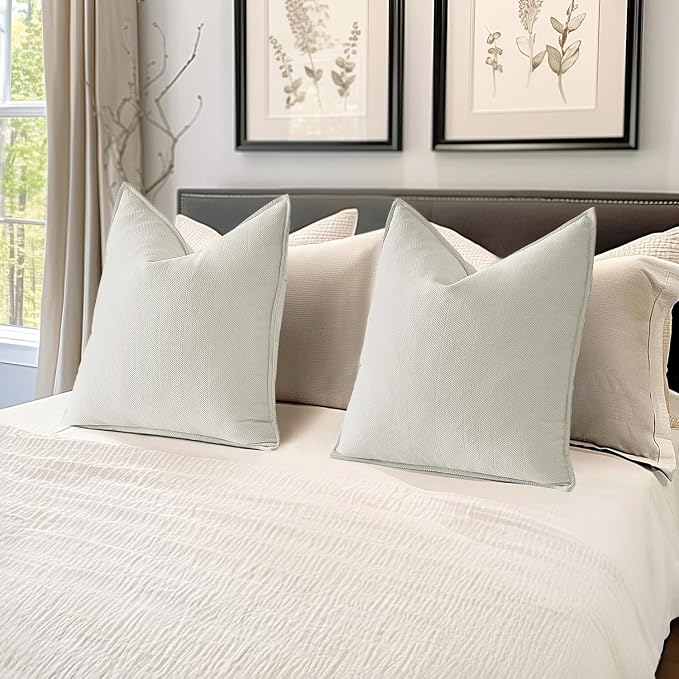 MIULEE Pack of 2 Cream White Euro Shams Chenille Pillow Covers 22x22 Inch | Decorative Soft Couch Throw Pillows,Farmhouse Cushion Covers,Elegant Design for Sofa,Bed,Living Room,Summer Decor