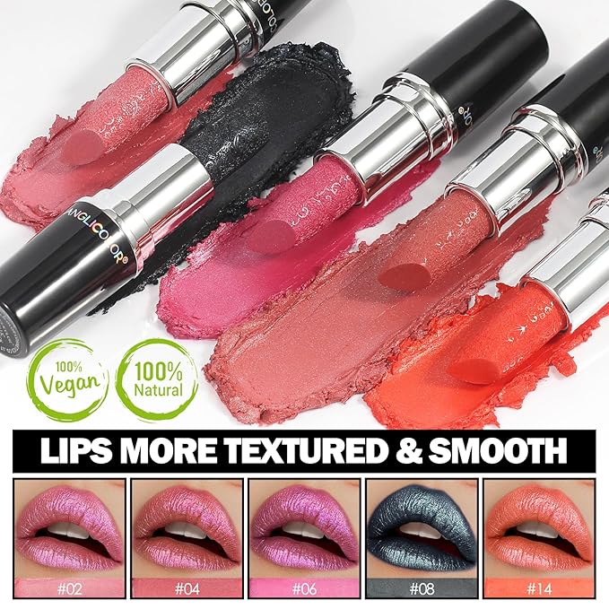 Anglicolor Glitter Metallic Pink Purple Lipstick,High Impact Lipcolor,Lightweight Hydrating Formula Smooth and Non-Sticky,Violet Lipstick For Women,Full-Coverage Lip Makeup(06 RED VIOLET, 4g)