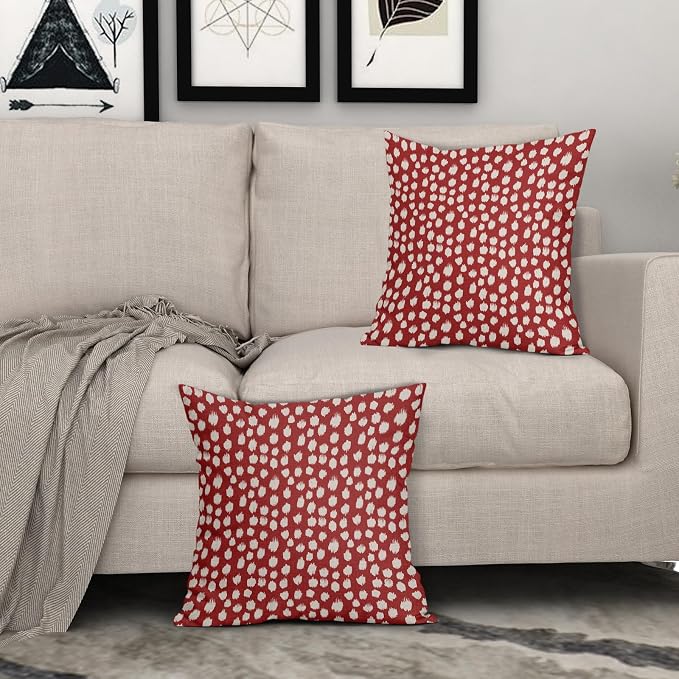 Sweetshow Red Cream Dots Pillow Covers 16x16 Set of 2 Boho Design Polka Dot Throw Pillows Modern Trendy Print Outdoor Decorative Pillowcase Square Linen Cushion Cases Decor for Sofa Couch Bed