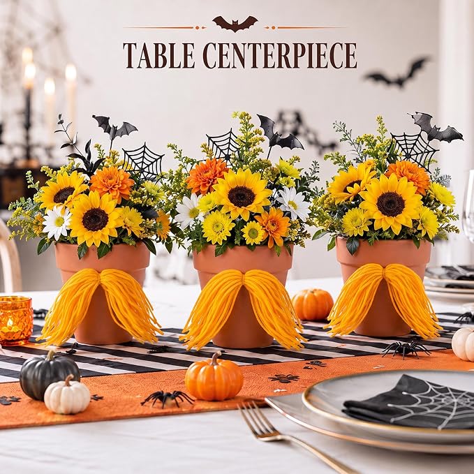 Realinaive 9 Pcs Yellow Mustache 4 Inch Terracotta Flower Pots Table Decor | Cute Yellow Mustache Decor, Desktop Flower Pots, for Halloween Party Supplies Funny Party Favor