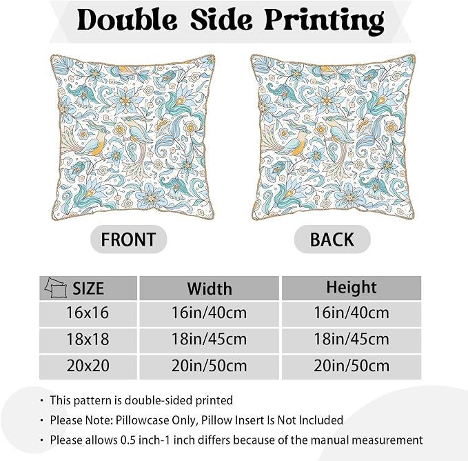 KSLIDS Vintage Floral Soft Velvet Throw Pillow Covers Set of 2 Blue Yellow Flower Birds Decorative Pillow Covers 18x18 Inch Chinoiserie Country Pillow Case for Sofa Couch Bedroom Farmhouse Home Decor