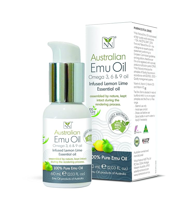 Y Not Natural Pure Emu Oil - Organic Moisture for Face, Body, Hair, Scalp & Nails - Rich in Omega 3-6-9, Vitamins & Essential Minerals - Australian Emu Oil (60ml) 2.03 fl oz - Lemon Lime