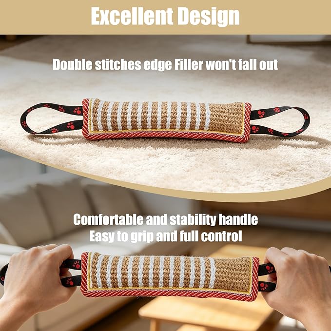 Tug Toy with 2 Strong Handles, Durable Pillow Pull Toy for Aggressive Chewers, Interactive Bite Training Tug of War Toy for Puppies and Medium to Large Dogs (Lacy Footprints)
