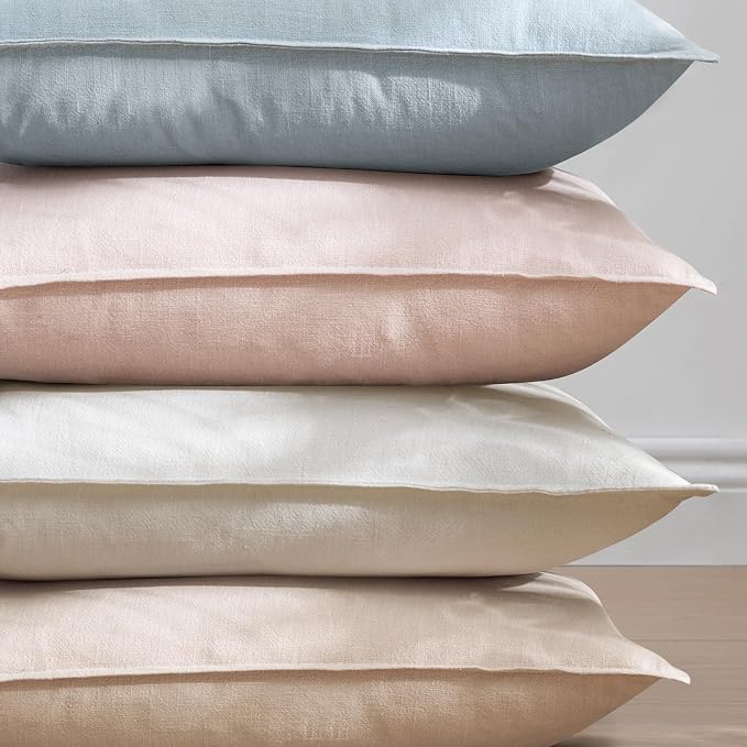 EMEMA Euro Sham Decorative Linen Throw Pillow Covers 24x24 Inch Pink | Boho Farmhouse Neutral Couch Throw Pillows for Bed Pack of 2 Accent Pillowcase Modern Sofa Cushion Livingroom Home Decor