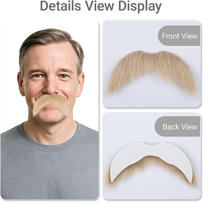 2Pcs Men Fake Mustache Realistic Mustaches Fake Facial Hair Beard for Cosplay Costume Halloween Parties