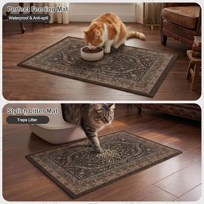 Glittme Cat Litter Mat, 47"x35" Non-Slip Washable Trapping Mat for Cats | Litter Trapping Mat With Thick PVC Coil To Catch Scatter, Soft On Paws And Waterproof Bottom To Protect Floors