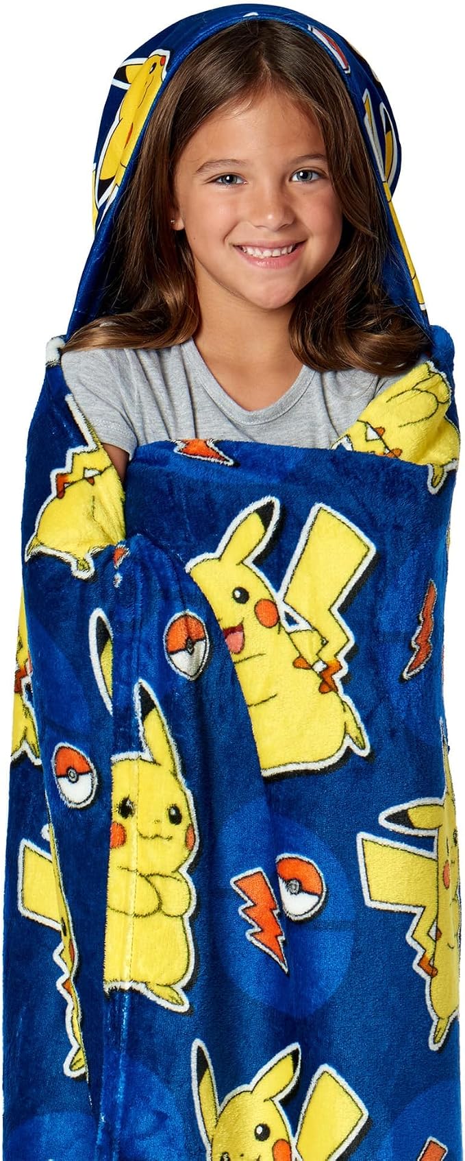 Northwest Pokemon Blanket, Cute Pikachu, Wearable Lightning League, Hooded Silk Touch Throw, 40 x 50 Inches