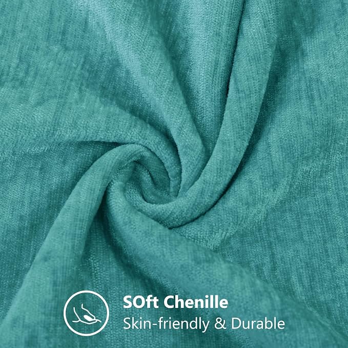 decorUhome Soft Chenille Turquoise Throw Pillow Covers 24X24 Set of 2 | Decorative Fall Couch Pillow Covers Solid Dyed Accent Modern Euro Sham Farmhouse Neutral Square Pillow Cases for Sofa