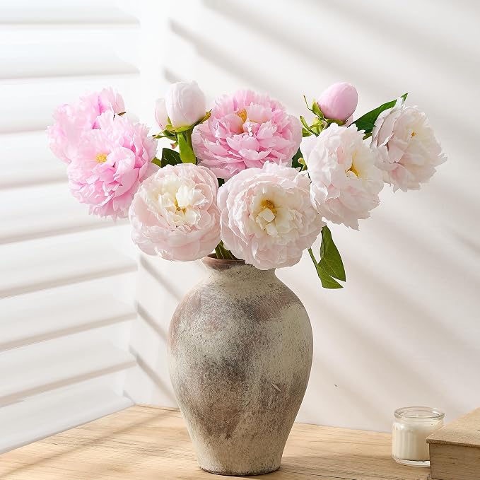 SIDUCAL Ceramic Vintage Flower Vase | 9 Inch Large Pottery Rustic Farmhouse Boho Vase for Home Decor, Table, Living Room, Bathroom, Coffee Desk, Shelf, Mantel Decoration, Wedding, Terra