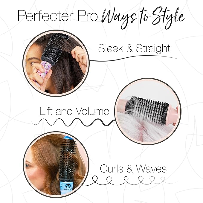 CALISTA Perfecter Pro Heated Round Brush | Lift, Volumize, and Style with No Heat Damage for Healthier-Looking Hair | 4 Sizes for Most Hair Types | Dual Voltage & Adjustable Temp (0.75, Rose Gold)