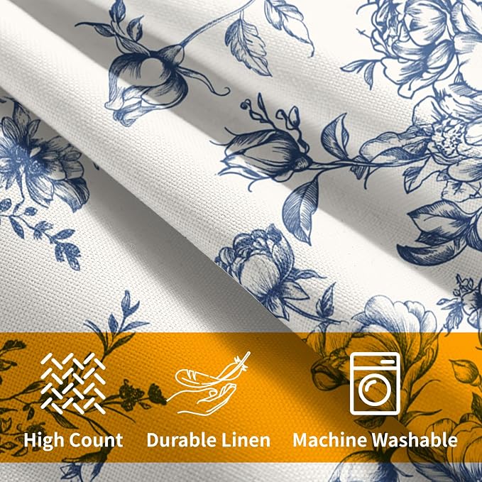 Kawani Chinoiserie Floral Throw Pillow Covers 18x18 Set of 2, Vintage Blue White Chic Flower Square Pillowcase Cotton Linen Cushion Case for Couch Sofa Bed Porch Outdoor Home Decor