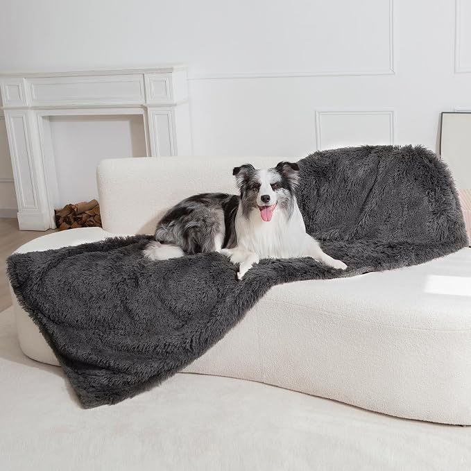 gogobunny Waterproof Dog Blanket for Couch & Furniture Protection - Super Soft Reversible Throw for Large Dogs & Cats, Calming Washable Fur & Sherpa Pet Blanket (60x80 Inch, Grey)