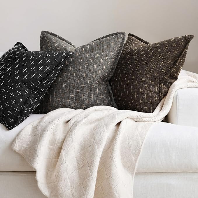 Pillow Covers 20x20 Set of 2 Soft Polyester Textured Pillow Covers with Stylish Flange Edge Cozy Farmhouse Throw Pillows for Couch Bed Sofa Living Room