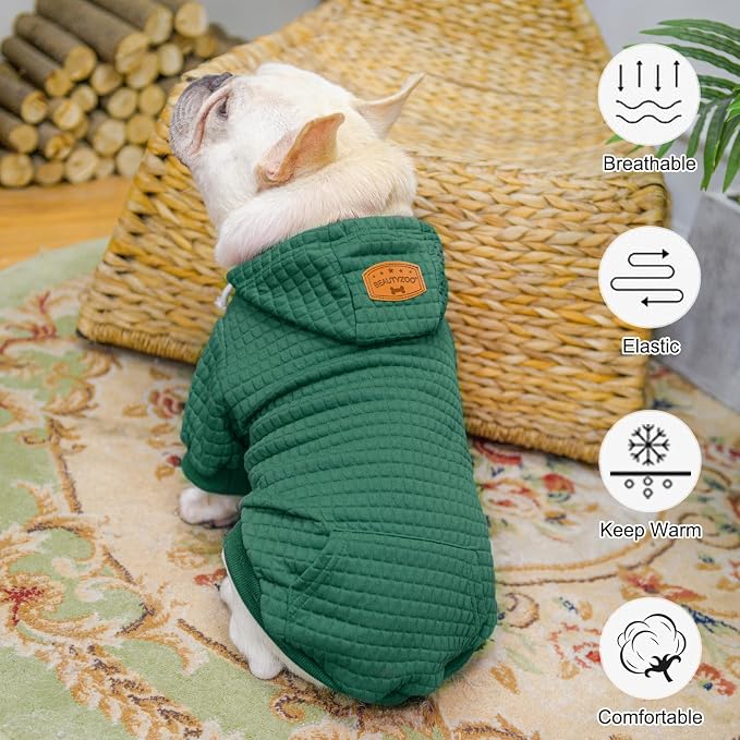 BEAUTYZOO Dog Hoodies Sweater for Small Dogs,Waffle‑Like Laminated Pet Coat | Warm Dog Sweatshirt with Pocket & Leash Hole,Pullover Clothes for Girl Boy Dogs & Cats,Stretchy & Easy‑On‑Off,Chihuahua Puppy