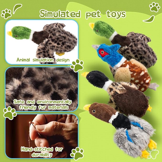 Stuffing-Free Bird Dog Toy, Plush Squeaky Dog Toy with 4 Squeakers and Crinkle Wings, Hollow Body No-Stuffing Design for Small Medium Dogs