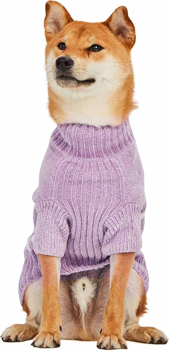 Blueberry Pet Cozy Soft Chenille Classy Striped Dog Sweater in Lavender Frost, Back Length 22", Pack of 1 Clothes for Dogs