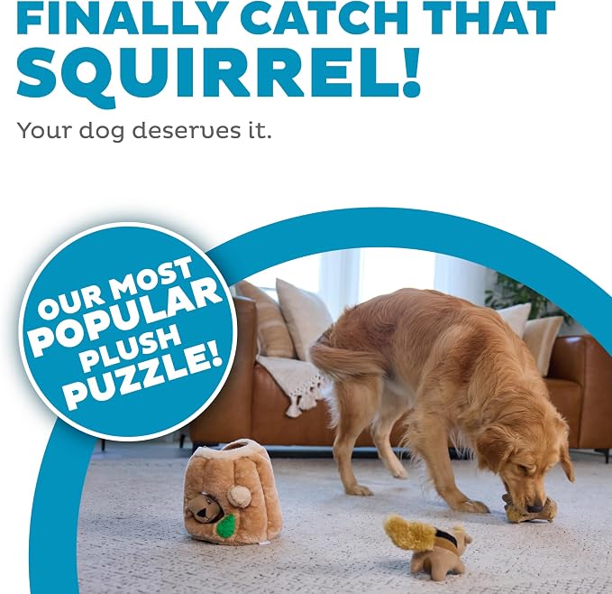 Outward Hound Hide-A-Squirrel Plush Squeaky Dog Toy, Large, 10.5" x 7.5" | Hide-n-Seek Puzzle, 3 Removable Squirrels, Fetch Play, Interactive Enrichment, Boredom Buster, Light Chewers, Dogs & Puppies