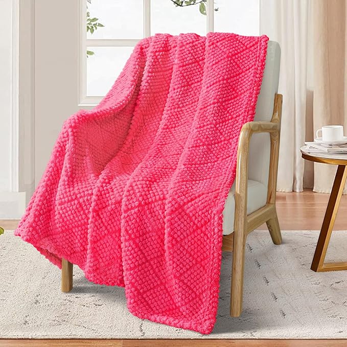 Whale Flotilla Soft Fleece Throw Blanket for Couch, Hot Pink | Jacquard Waffle Blankets for Home Decor, Lightweight and Cozy, All Season Suitable, 50x60 Inch