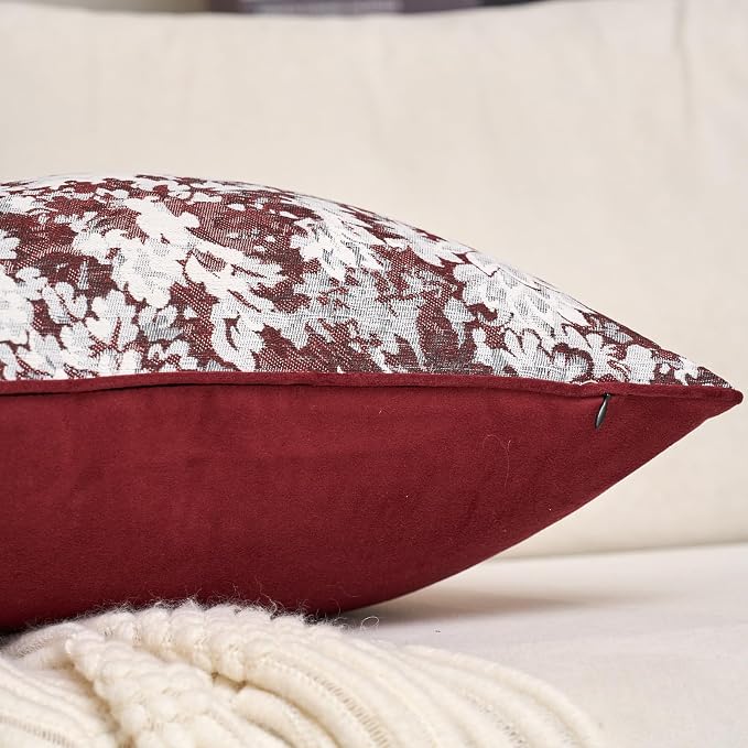 Alerfa Burgundy Neutral Floral Pillow Cover 12 x 20 Inch, Vintage Chenille Rectangle Couch Pillow Cover Soft Decorative Farmhouse Accent Pillowcase for Living Room Bedroom