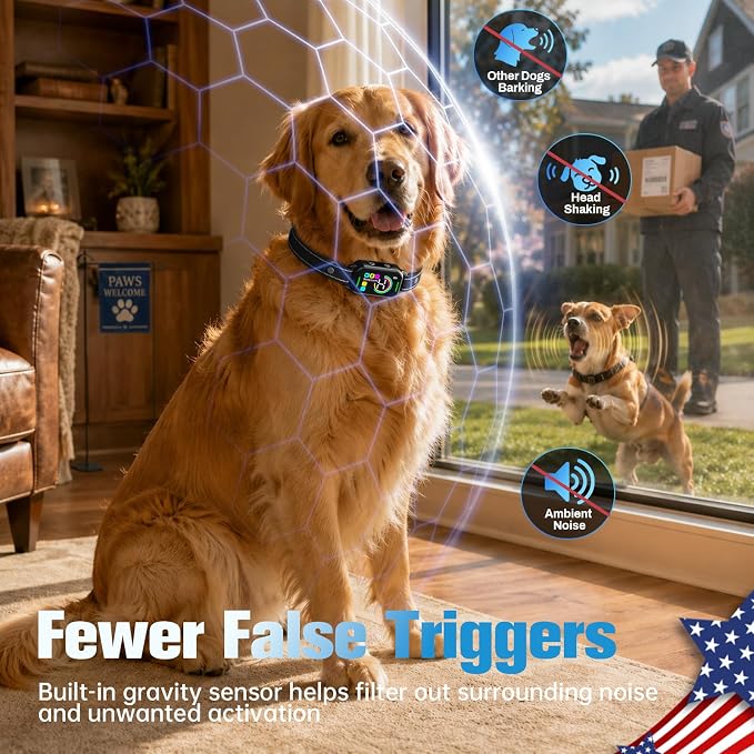 Bark Collar for Large Medium Small Dogs - Smart AI 1S Stop Barking, Anti Barking Device & Dog Training Collar with Beep, Vibration | IP67 Waterproof 8-Level Sensitivity -Jet Black