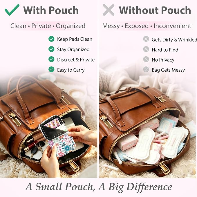 KJQJLY 2 Pack Portable Tampon Organizer Bag Tampon Holder & Storage Case with Zipper for Travel, Discreet Period Bag for Purse, Waterproof Feminine Products Pouch for Women (Flower 2)