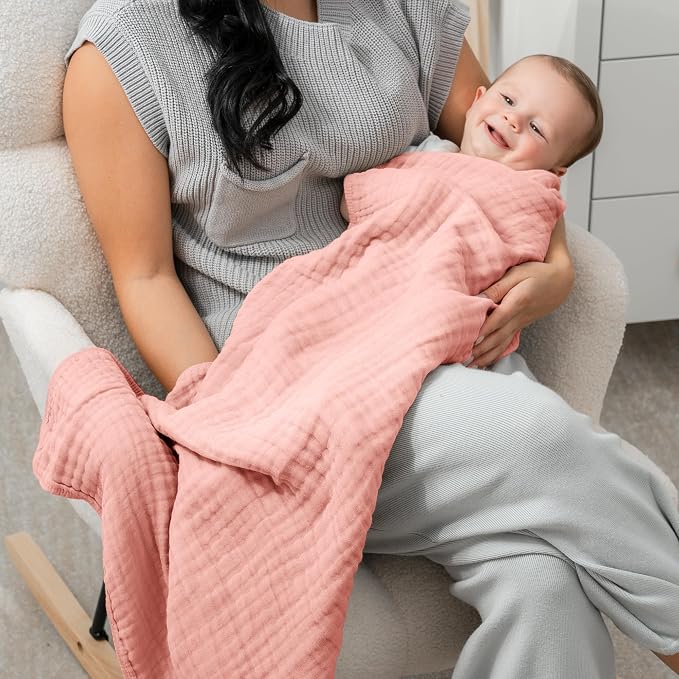 Comfy Cubs Muslin Baby Blanket 40" x 40" L - Swaddle Blankets, Bold Blush | Soft, Lightweight, 6-Layer Cotton Breathable Baby Blankets - Comfortable, Gentle & Versatile Cotton Baby Blankets for Sleep