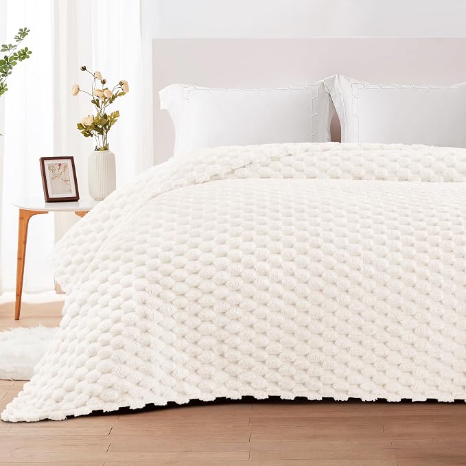 Whale Flotilla Soft Fleece Twin Size Bed Blanket Luxury 3D Jacquard, Ivory | Lightweight Coverlet Bedspread, Super Cozy Plush Fluffy Fuzzy All‑Season Decorative Blanket for Bed, Dorm Essentials, 60"x80"