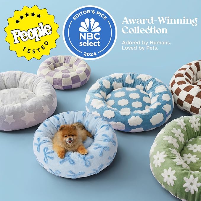 LE SURE Shown on TV Jacquard Donut Cute Small Dog Beds,Ice Melt 23x23x7in | Orthopedic Calming Cat Sofa Indoor,Original Design Pattern,Washable Cover,Home Decor as Gift for Pet ,Anti Slip Bottom