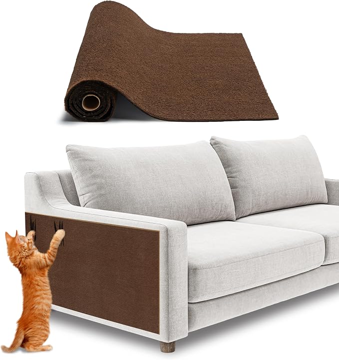 Catify Peel & Stick Cat Scratching Mat - Brown, L:39" | 39" x 15", Self-Adhesive Scratch Carpet, Furniture Protector for Couch, Sofa, Wall & Door, Indoor Kittens & Cats