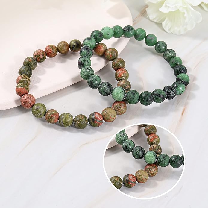 Bivei Natural Gemstone Semi Precious Healing Crystals Handmade Stretchy Round Beads Bracelet,Stocking Stuffers for Women Enhance Positive Energy