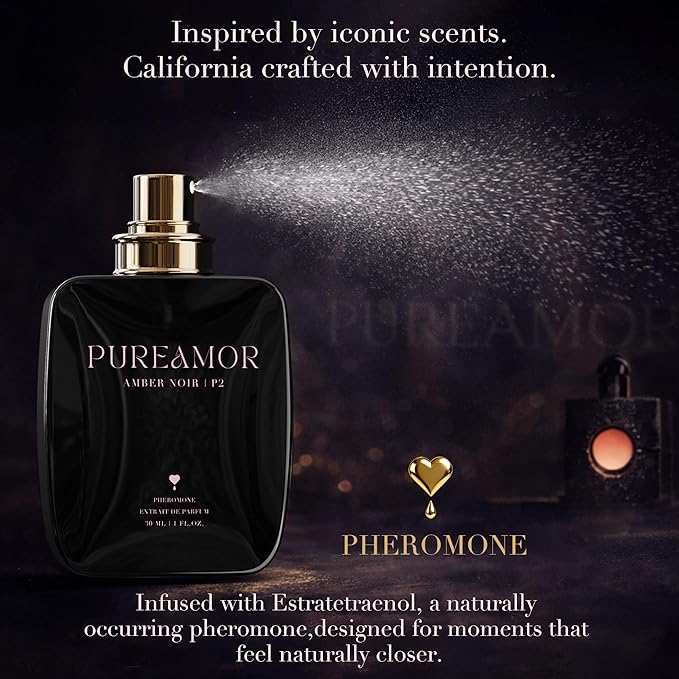 PUREAMOR Pheromone Perfume for Women, Amber Noir Extrait de Parfum Spray – Bold Gourmand Scent with Roasted Coffee, Amber & Vanilla, Long Lasting Fragrance, 1.0 oz / 30 ml