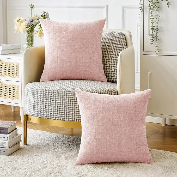 MIULEE Soft Chenille Throw Pillow Covers Pink 20x20 Inch Pack of 2 | Modern Home Decor, Classic Decorative Pillows, Solid Dyed Cases, Boho Couch Cushion Covers for Sofa Bed Living Room