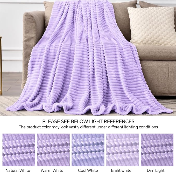 BEDELITE 3D Ribbed Pastel Lilac Fleece Twin Blanket for Bed, 60x80 Inch | Soft Warm Decorative Fluffy Blanket, Cozy Plush Lightweight Fuzzy Throw Blanket for Couch Sofa Room Decor, Gift for Women