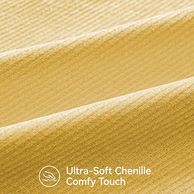 Fall Decorative Throw Pillow Covers Pack of 2,20x12 Inch Mustard Yellow | Twill Chenille Cushion Covers for Sofa Living Room Couch Bed
