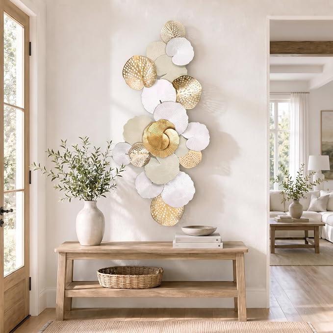 Axioglo 67" Large Wall Decor 3D Lotus Leaf Metal Wall Art for Living Room | 67" x31" metal wall decor with layered metal texture, mounting hardware, two-way display