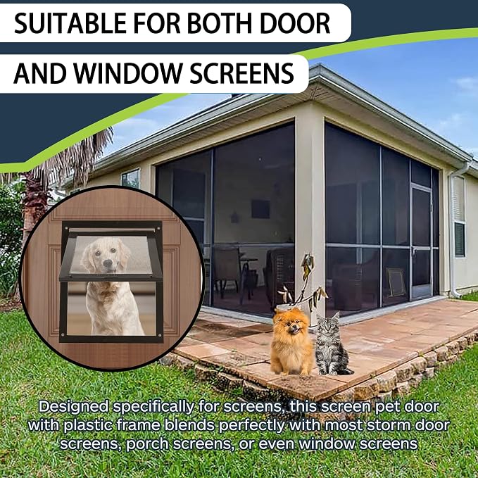 TonGass 7.9" x 9.9" Pet Screen Door Flap Fits Dogs & Cats Under 30 Lbs | Small Dog Doors Flaps, Cat Screen Window Door Flap for Exterior Porch Screen and Window Screen - Brown