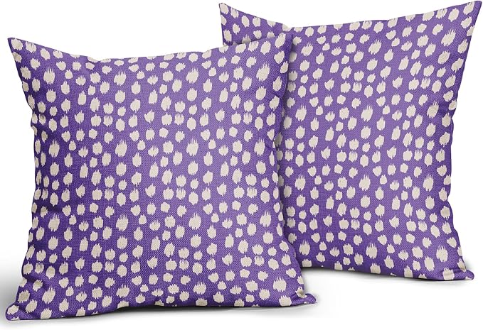 Sweetshow Purple Cream Dots Pillow Covers 16x16 Set of 2 Boho Design Polka Dot Throw Pillows Modern Trendy Print Outdoor Decorative Pillowcase Square Linen Cushion Cases Decor for Sofa Couch Bed
