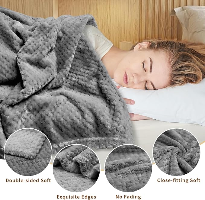 4 Pack Fleece Throw Blankets 50x60 Inches - Oeko-Tex Certified 100, 270 GSM Ultra Soft Plush for Bed, Couch and Cozy Gifts. 3D Waffle Texture, No Shedding No Pilling All Season (Dark Gray)