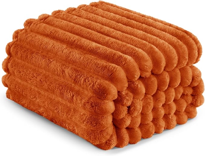 Exclusivo Mezcla Striped Twin Size Fleece Blanket for Bed, Couch, 60"x80" | Soft Breathable Cozy Bed Blankets, Lightweight Plush Fluffy Fuzzy Jacquard Decorative Blankets