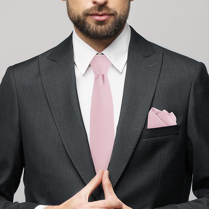Black Tie Set in Gift Box Mens Solid Color 3.15" (8CM) Black Necktie and Pocket Square Set