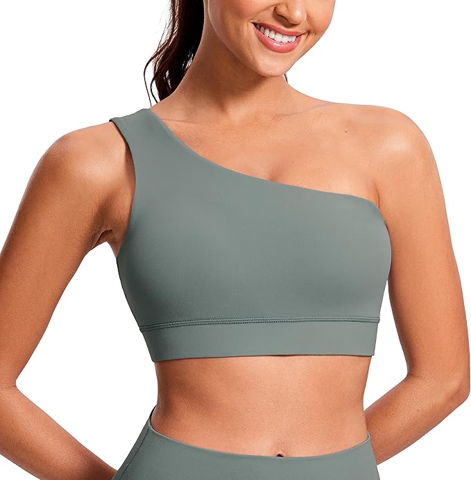 CRZ YOGA Butterluxe One Shoulder Sports Bras for Women - Sleeveless One Strap Low Impact Asymmetrical Workout Yoga Tops