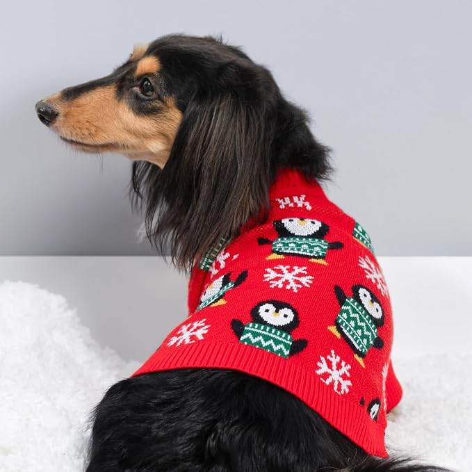 Fitwarm Funny Penguins Dog Ugly Christmas Sweater, Winter Dog Clothes for Small Dogs Girl Boy, Pet Xmas Outfit, Green, Red, White, XXL